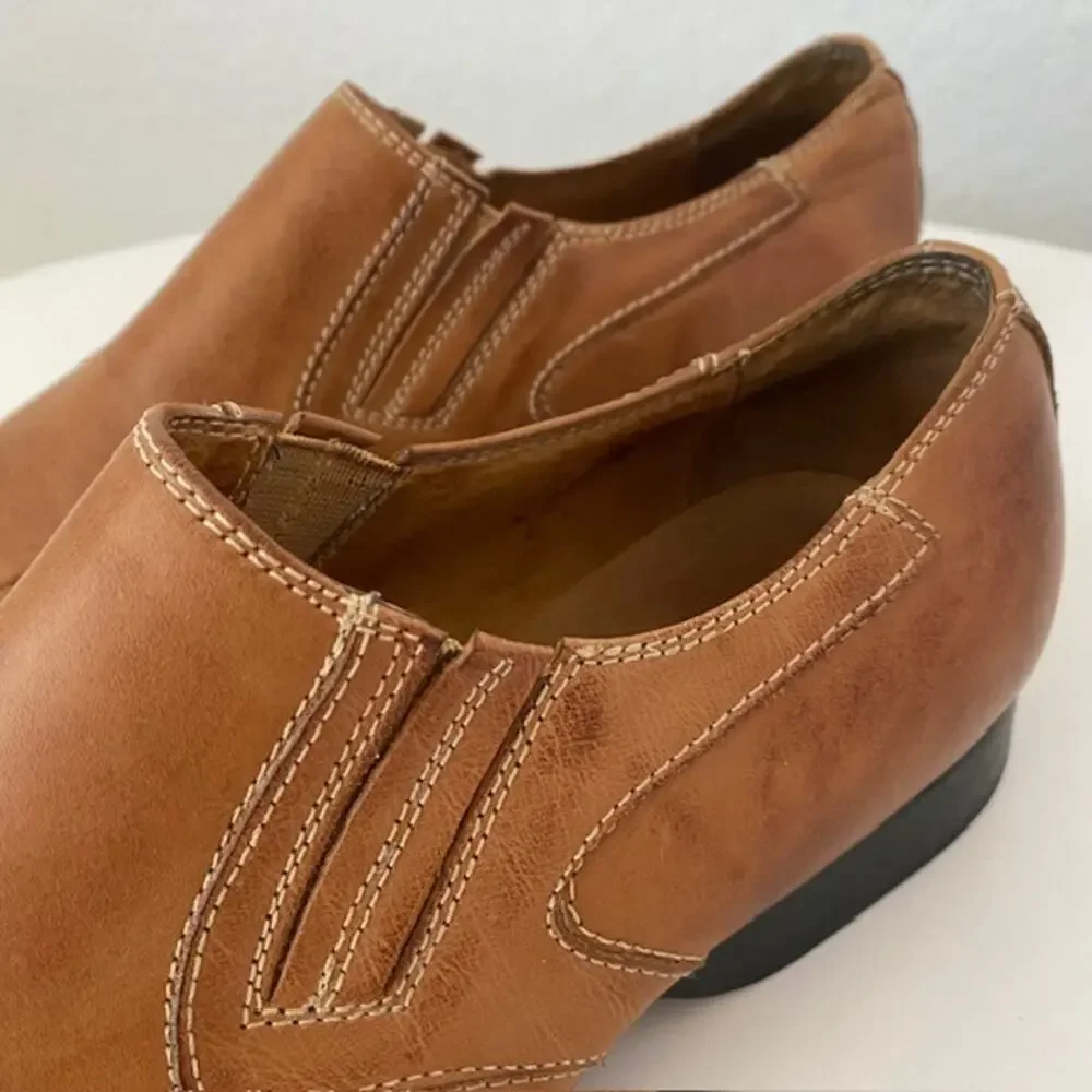 Aldo Loafers Cognac Brown Leather Slip-On Side Stretch Men's 41 (US 8)‎